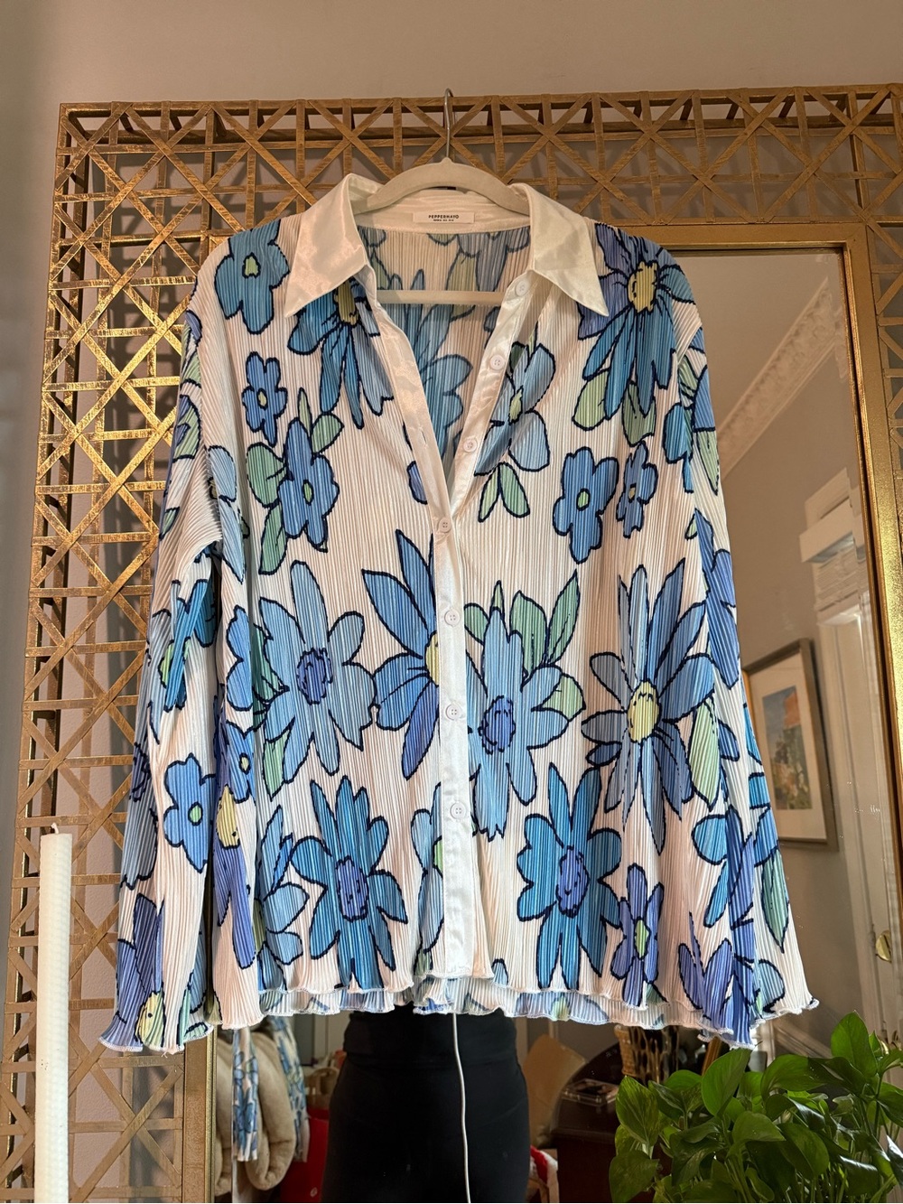 Peppermayo Blue Floral Pattern Shirt with White Collar & Matching Pants